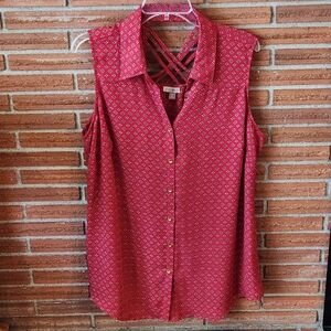 Roz & Ali red sleeveless back cutout top 1x